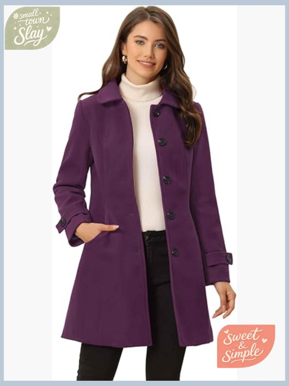 Peter Pan Collar Pea Coat Mid-thigh A-line Winter Coat